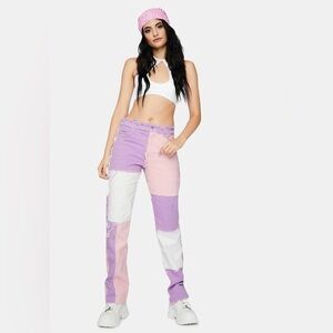 JADED London •28•Pastel Boyfriend Jeans Wide Leg Patchwork Distressed Skater